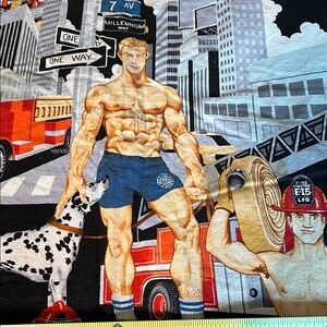Firefighter Themed Wall Hanger or Lap Quilt with Red and Black Accents.
